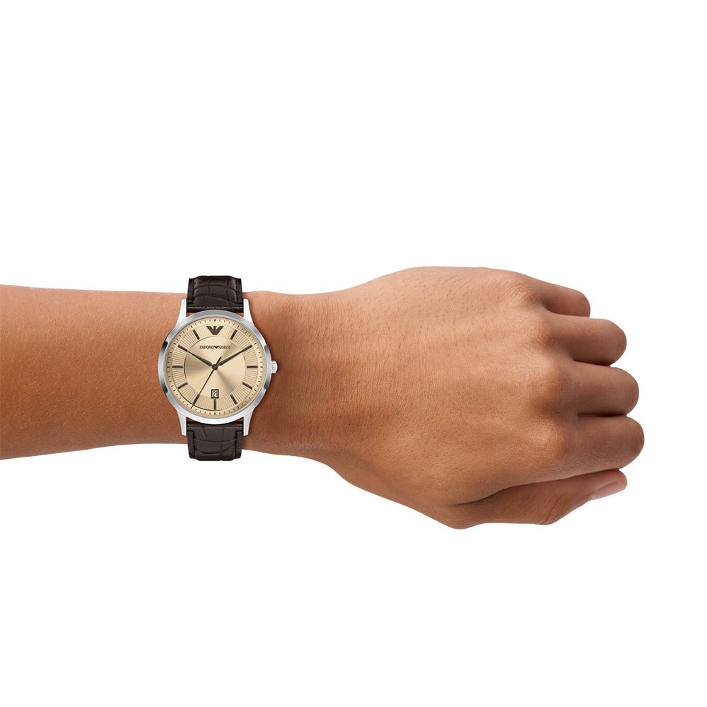 Emporio Armani Renato Gold Dial and Brown Leather 43mm Men's Watch | AR11783 | TIME Watches