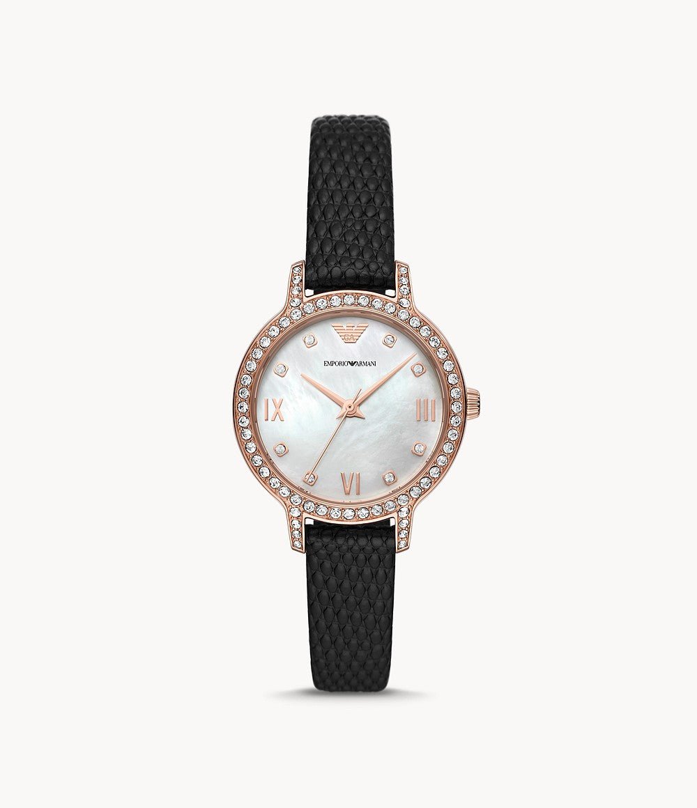 Emporio Armani Classic Black Dial and Black Leather 32mm Women's Watch | AR11485
