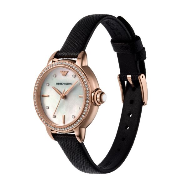 Emporio Armani Classic Black Dial and Black Leather 32mm Women's Watch | AR11598
