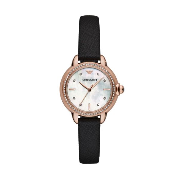 Emporio Armani Classic Black Dial and Black Leather 32mm Women's Watch | AR11598