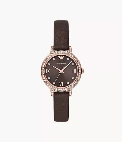 Emporio Armani Classic Silver Dial and Brown Leather 32mm Women's Watch | AR11555