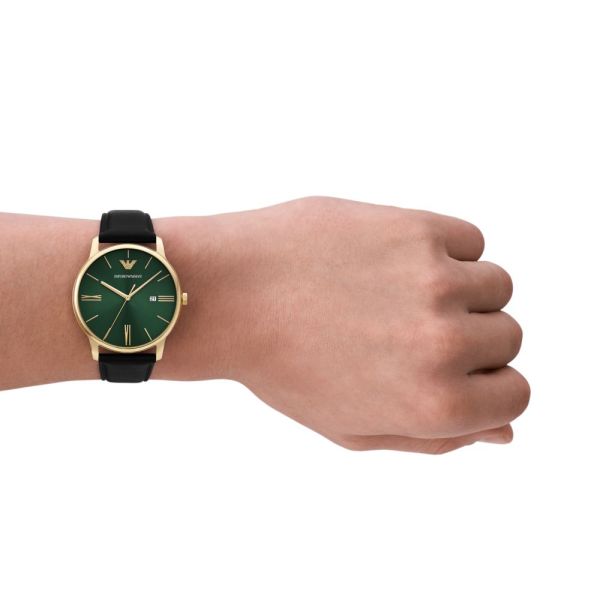 Emporio Armani Three-Hand Date Black Leather Men's Watch | AR11601
