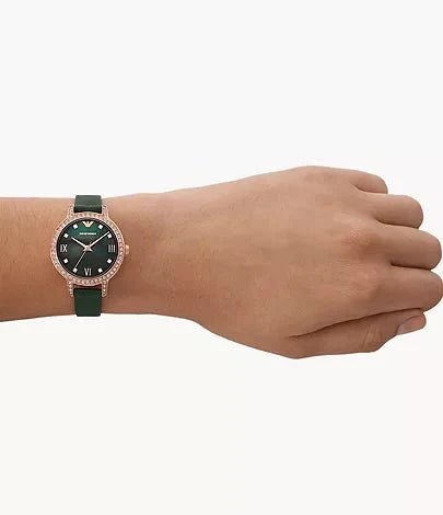 Emporio Armani Classic Mother of Pearl Dial and Green Leather 32mm Women's Watch | AR11577