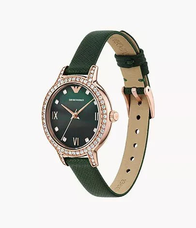 Emporio Armani Classic Mother of Pearl Dial and Green Leather 32mm Women's Watch | AR11577