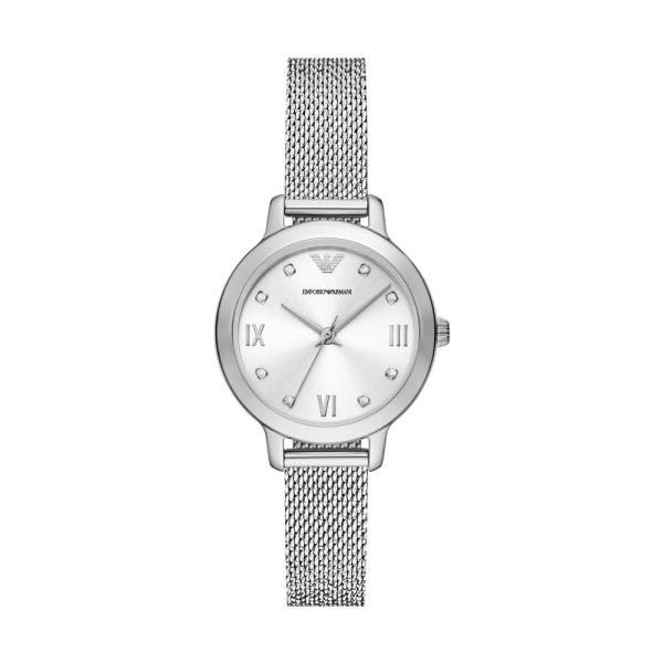 Emporio Armani Matteo Silver Dial and Silver Steel Bracelet Mesh 32mm Women's Watch | AR11584