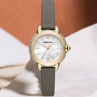 Emporio Armani Classic Silver Dial and Taupe Leather 38mm Women's Watch | AR11526
