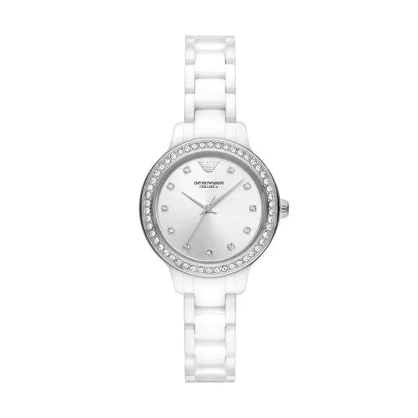 Emporio Armani Cayde White Dial and White Ceramic 32mm Women's Watch | AR70013