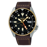 Seiko Automatic Black Dial Brown leather Strap GMT Men's Watch | SSK036K1