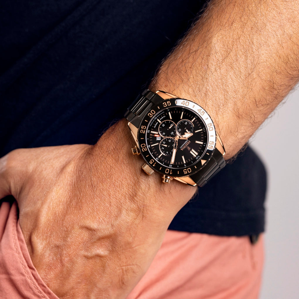 Festina Ceramic Quartz Chronograph Black Rose Gold Subdials Stainless Steel Men's Watch | F20578/1