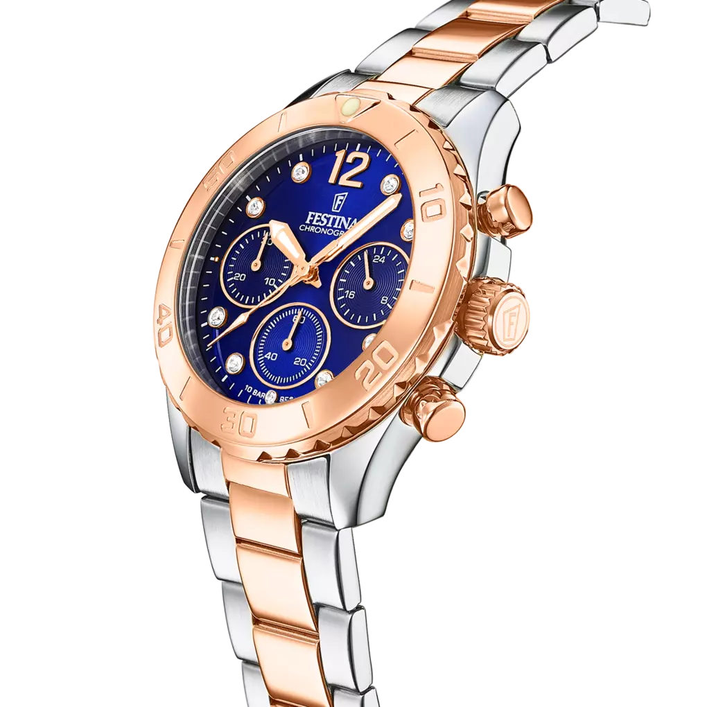 Festina Boyfriend Quartz Chronograph Mother Of Pearl Rose Gold PVD Women's Watch | F20605/3