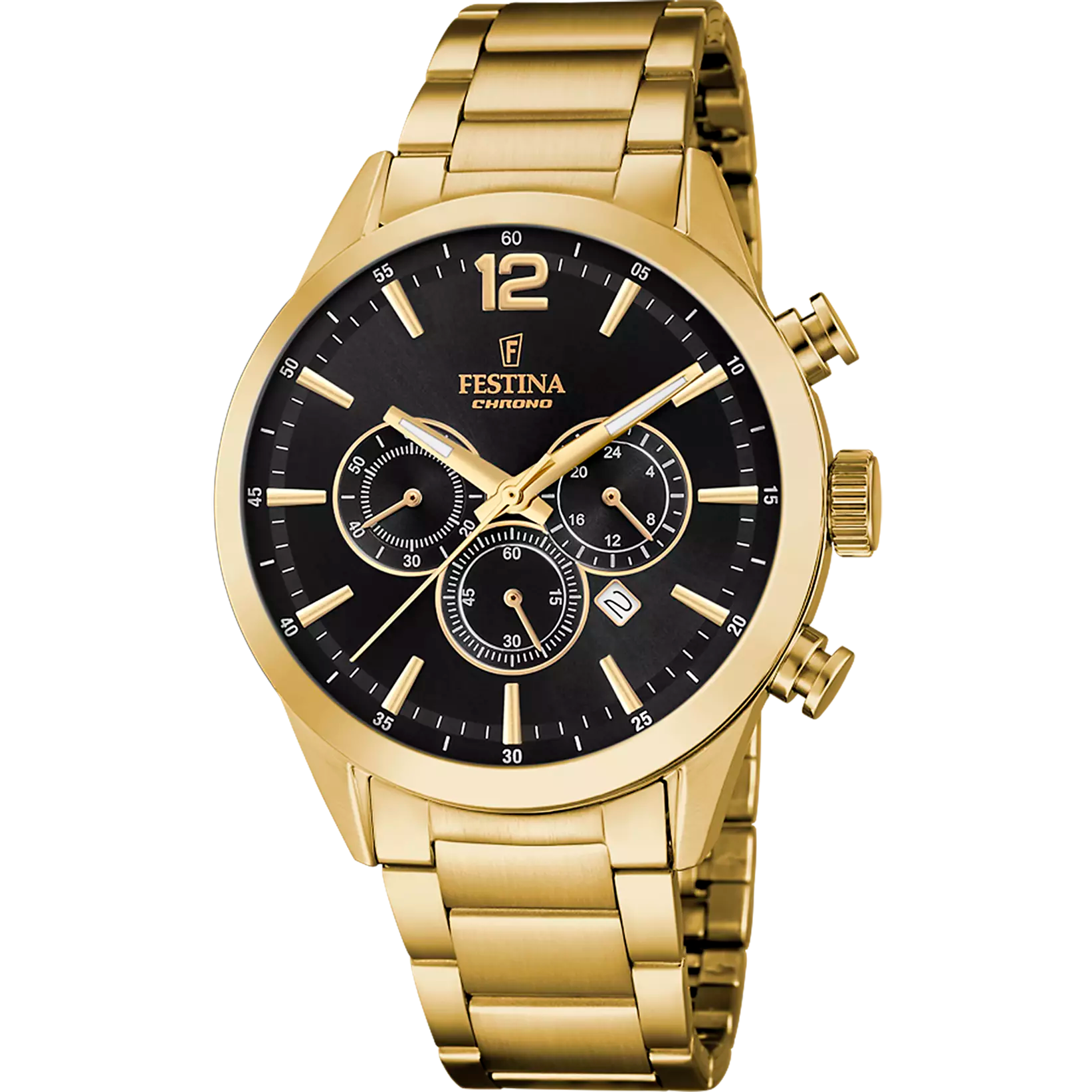 Festina Timeless Chronograph Black Dial Gold PVD Stainless Steel Men's Watch | F20633/3