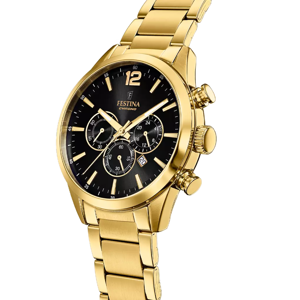 Festina Timeless Chronograph Black Dial Gold PVD Stainless Steel Men's Watch | F20633/3