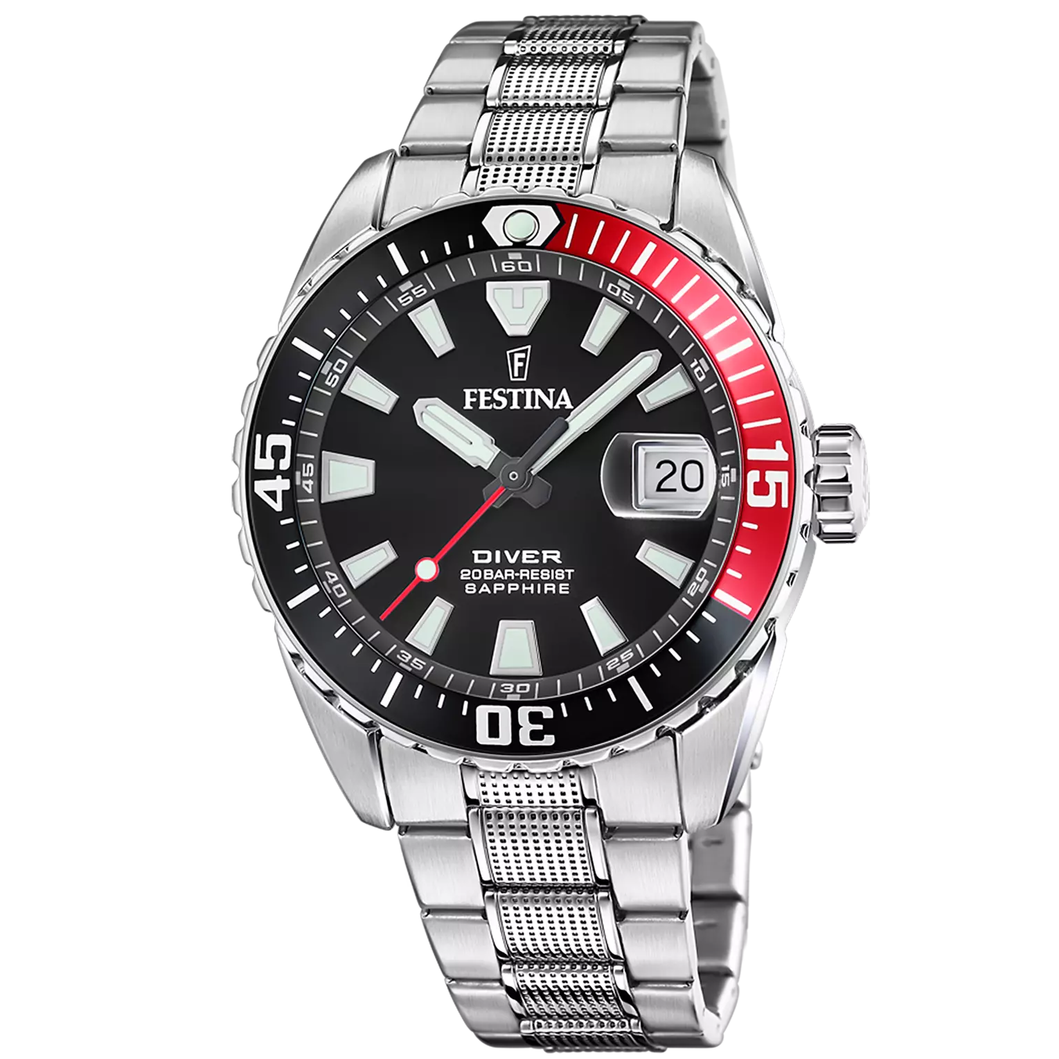 Festina The Originals Quartz Black Dial Fluorescent Steel Indices Stainless Steel Men's Watch | F20669/6