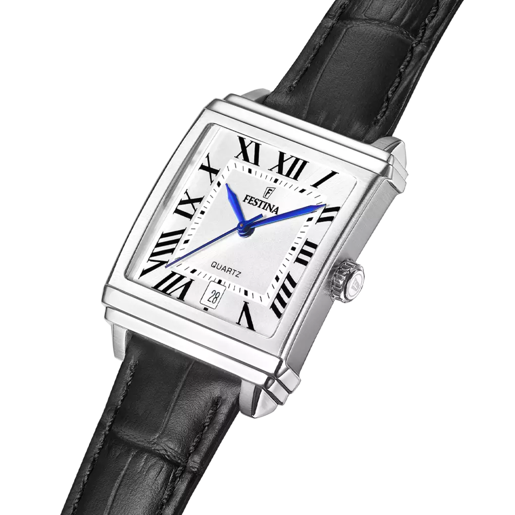 Festina On The Square Quartz Rectangular Silver Dial Black Leather Unisex Watch | F20682/3