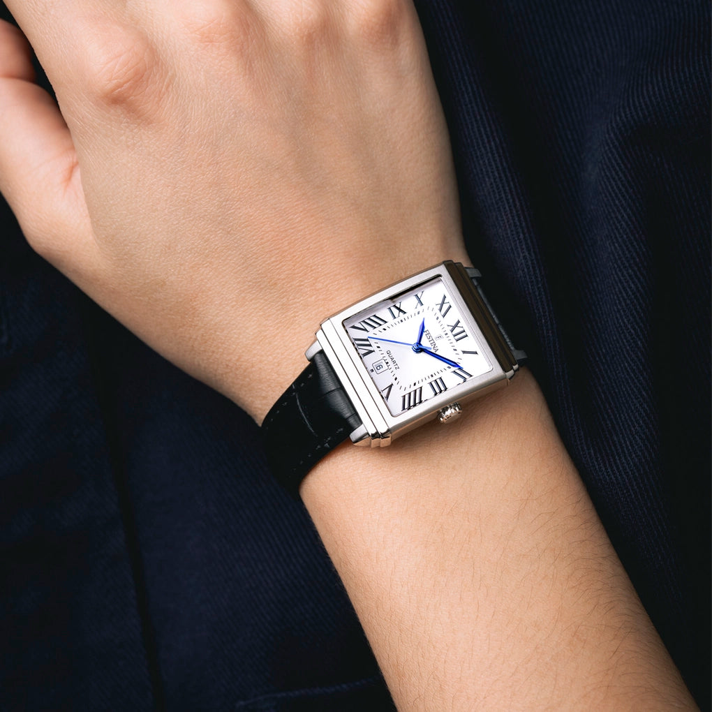 Festina On The Square Quartz Rectangular Silver Dial Black Leather Unisex Watch | F20682/3