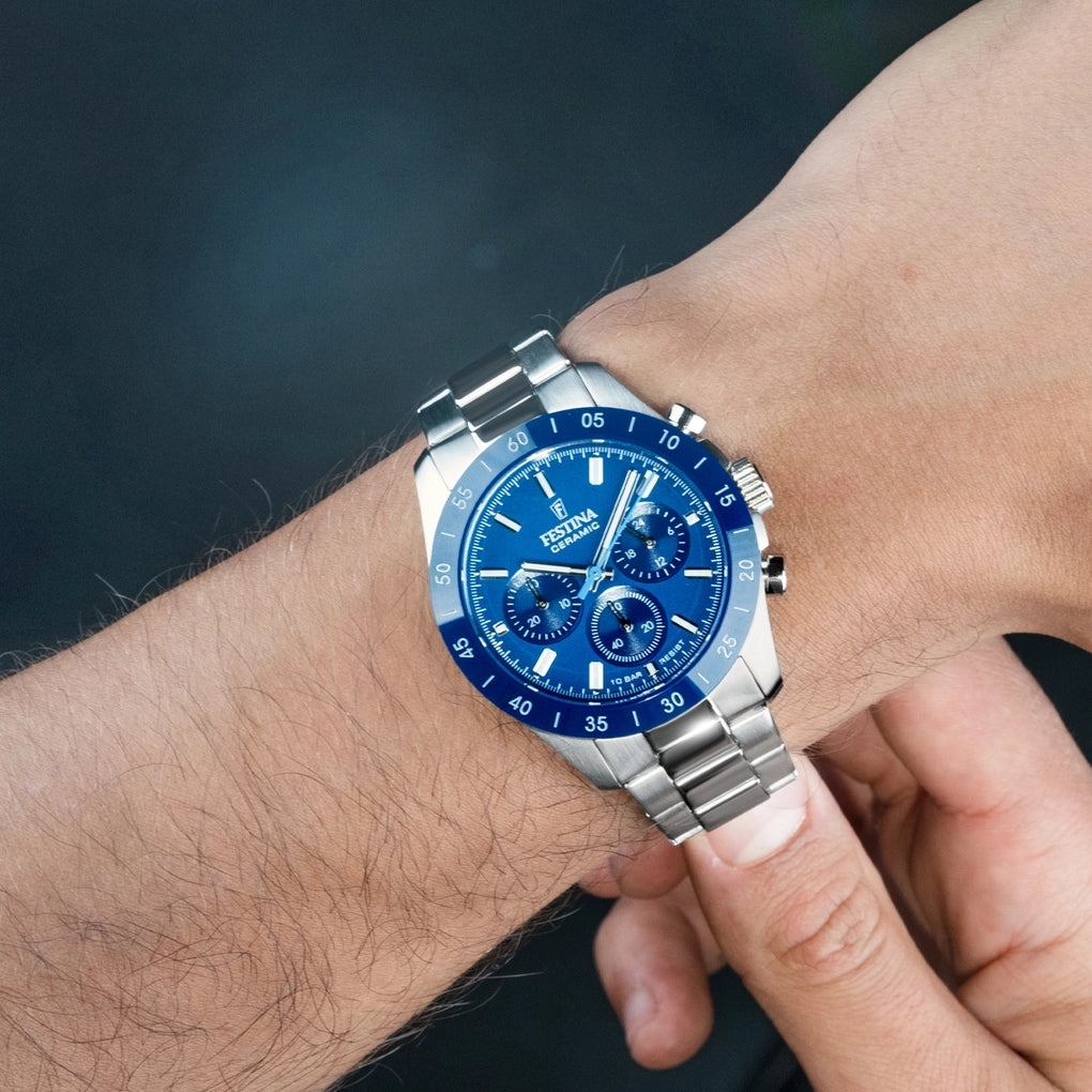 Festina Ceramic Quartz Chronograph Blue Dial Stainless Steel Women’s Watch | F20693/4