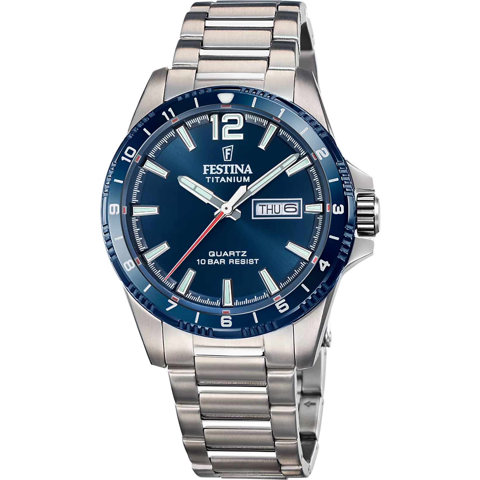 Festina Titanium Quartz Blue Dial Fluorescent Steel Indices Men's Watch | F20698/2