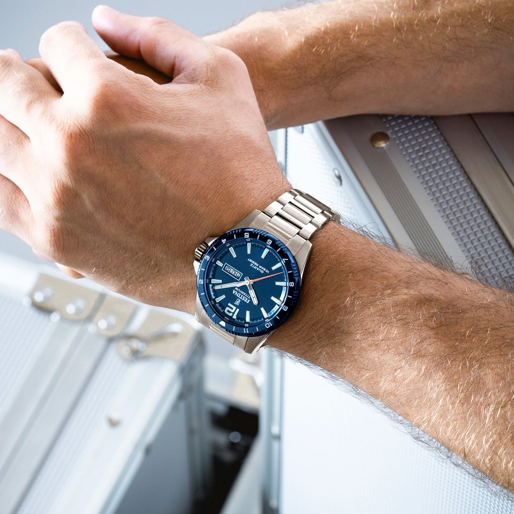 Festina Titanium Quartz Blue Dial Fluorescent Steel Indices Men's Watch | F20698/2