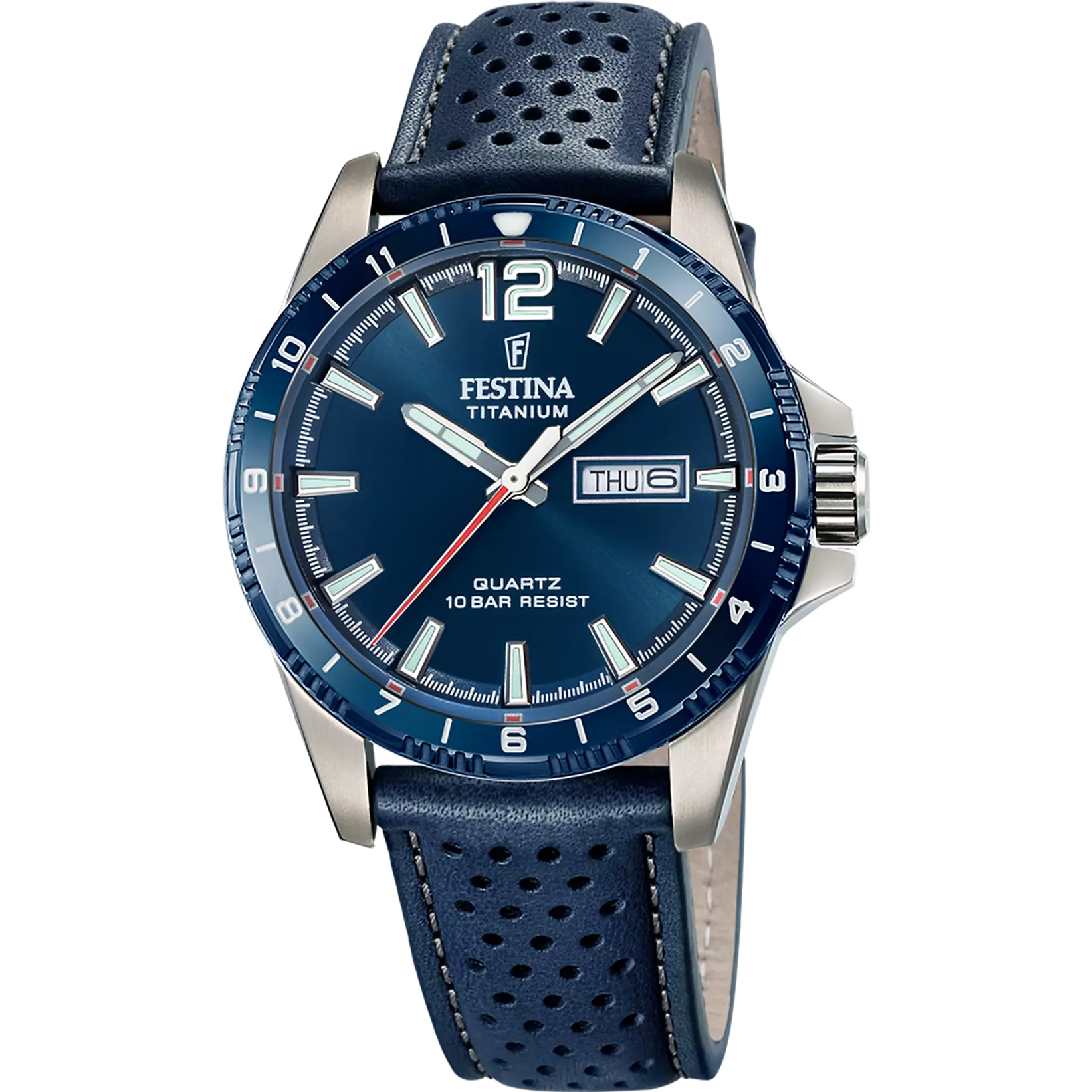 Festina Titanium Quartz Blue Dial Red Second Hand Leather Men's Watch | F20699/2