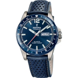 Festina Titanium Quartz Blue Dial Red Second Hand Leather Men's Watch | F20699/2