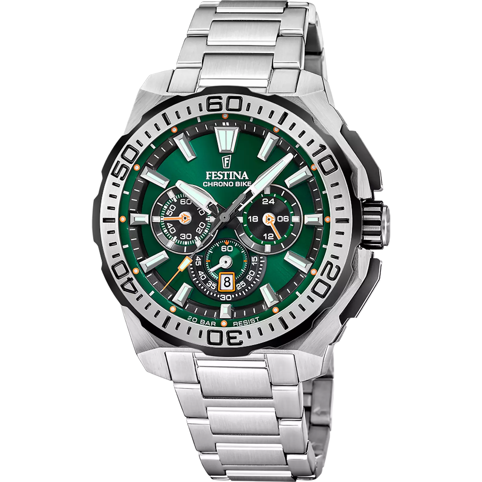 Festina Chrono Bike Quartz Chronograph Green Dial Stainless Steel Men's Watch | F20724/3