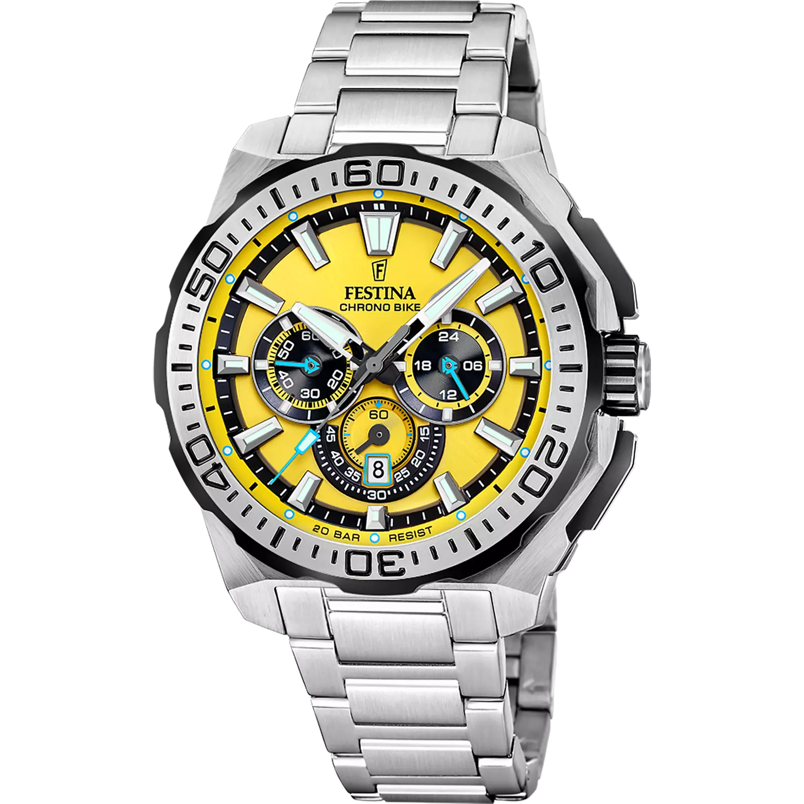 Festina Chrono Bike Quartz Chronograph Yellow Dial Stainless Steel Men's Watch | F20724/4