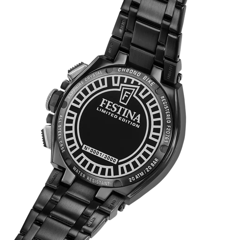 Festina Chrono Bike Limited Edition Black with Rainbow Accents Dial and Black Steel Bracelet 46mm Men's Watch | F20761/1