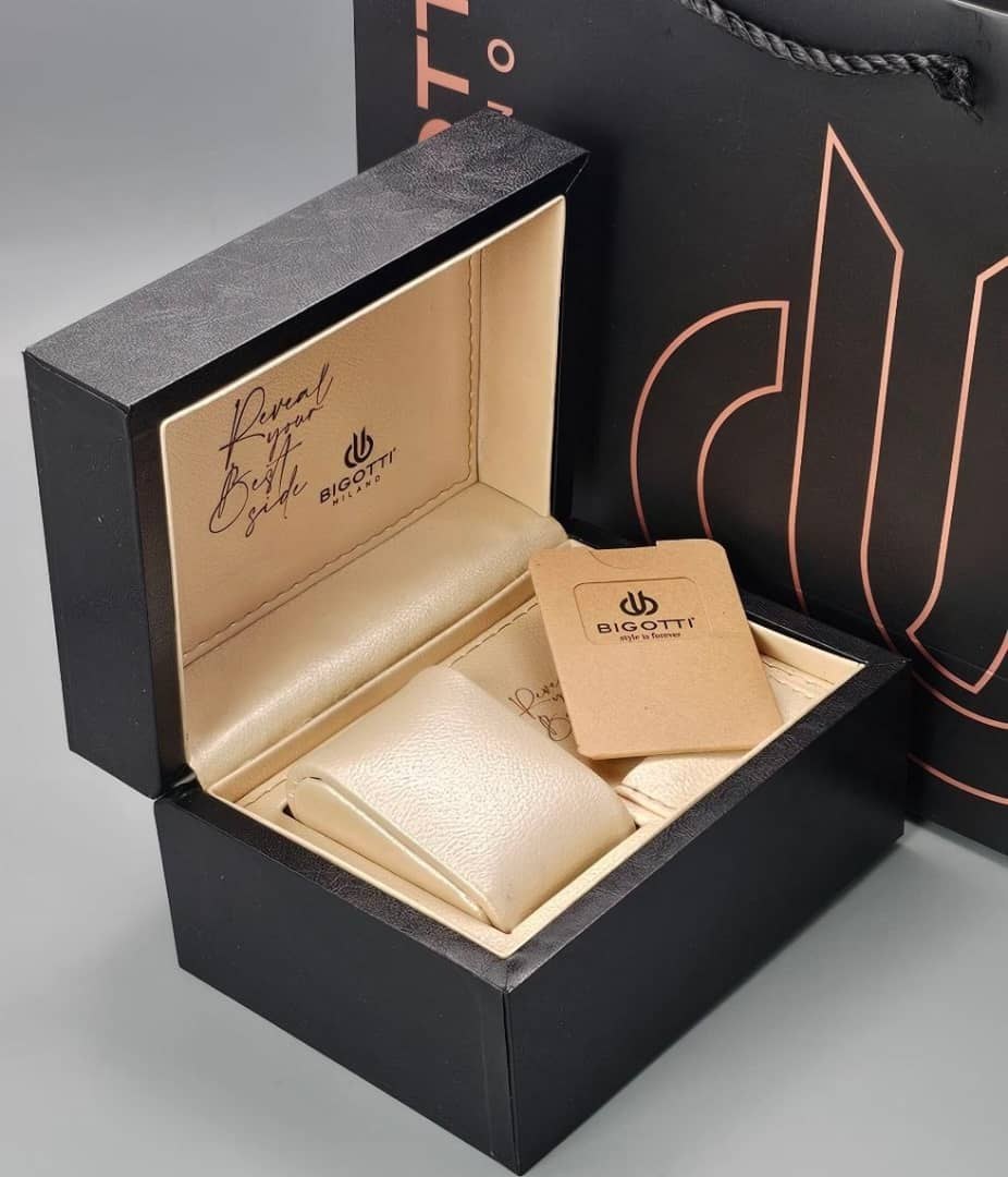 Bigotti Black Calendar Rose Gold Dial Leather Men's Watch | BG.1.10486-5