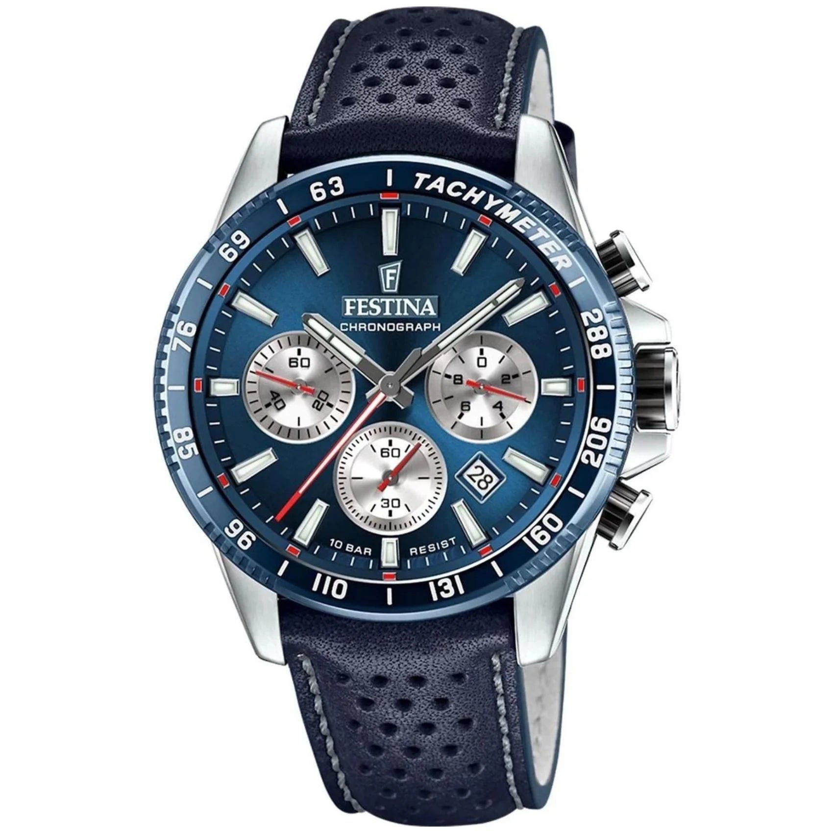 Festina Timeless Chronograph Blue Dial Blue Leather Men's Watch | F20561/2
