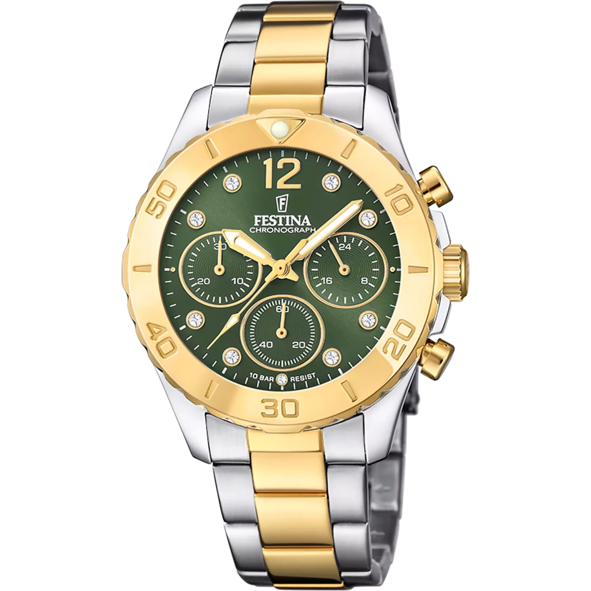 Festina Boyfriend Collection Green Dial 316L Stainless Steel with Gold PVD Men’s 39mm Watch | F20604/2 | TIME Watches