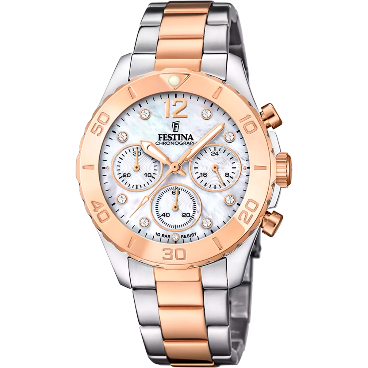 Festina Boyfriend Collection Mother of Pearl Dial 316L Stainless Steel with Rose Gold PVD Men’s 39mm Watch | F20605/1 | TIME Watches
