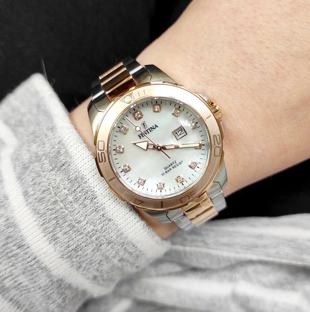 Festina Boyfriend Collection Mother of Pearl Dial 316LStainless Steel with Gold PVD Men’s Watch | F20504/2 | TIME Watches