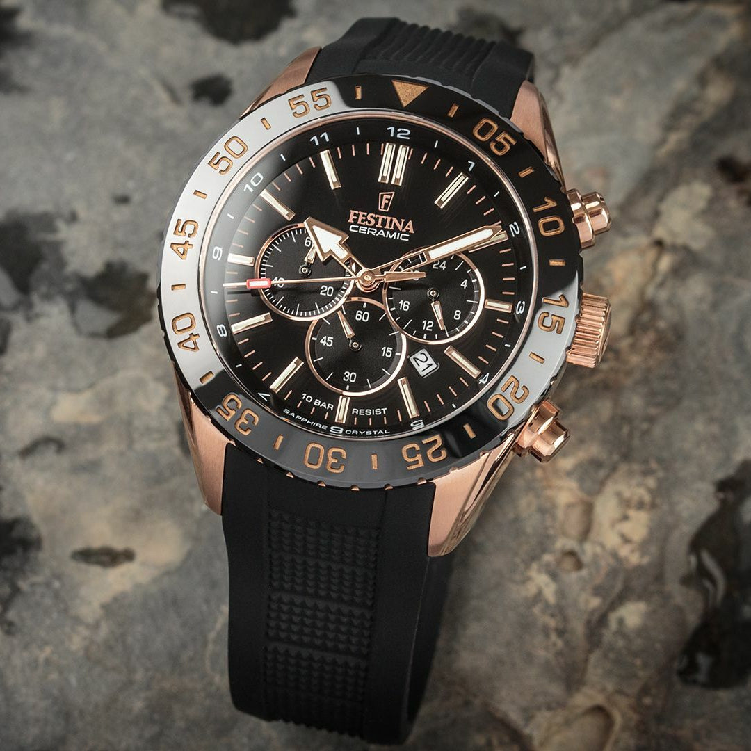 Festina Ceramic Quartz Chronograph Black Rubber Men Watch | F20516/2