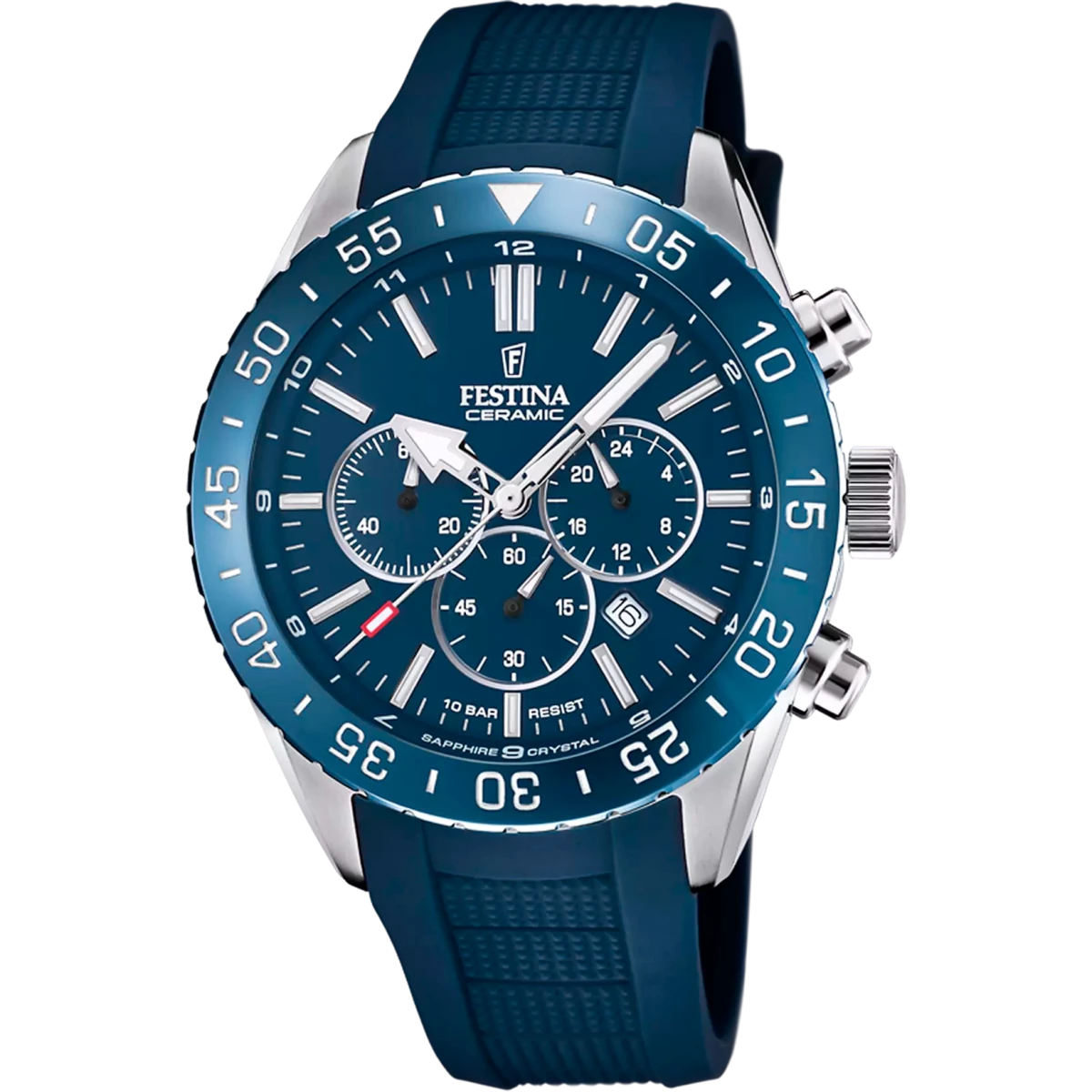 Festina Ceramic Black Dial Blue Rubber Men’s 44mm Watch | F20515/1 | TIME Watches