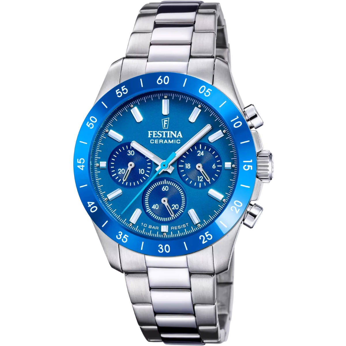 Festina Ceramic Quartz Chronograph Blue Dial Stainless Steel Women’s Watch | F20693/4 | TIME Watches