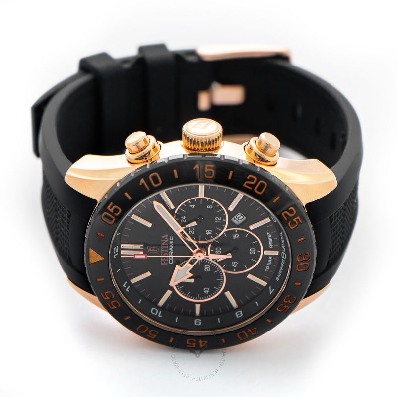 Festina Ceramic Rose Gold Dial Black Rubber Men’s 44mm Watch | F20516/2 | TIME Watches