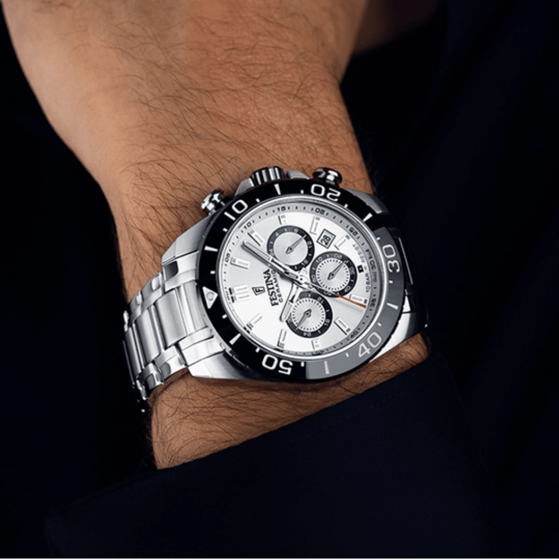 Festina Ceramic Silver Dial 316LStainless Steel Men’s 44mm Watch | F20575/1 | TIME Watches
