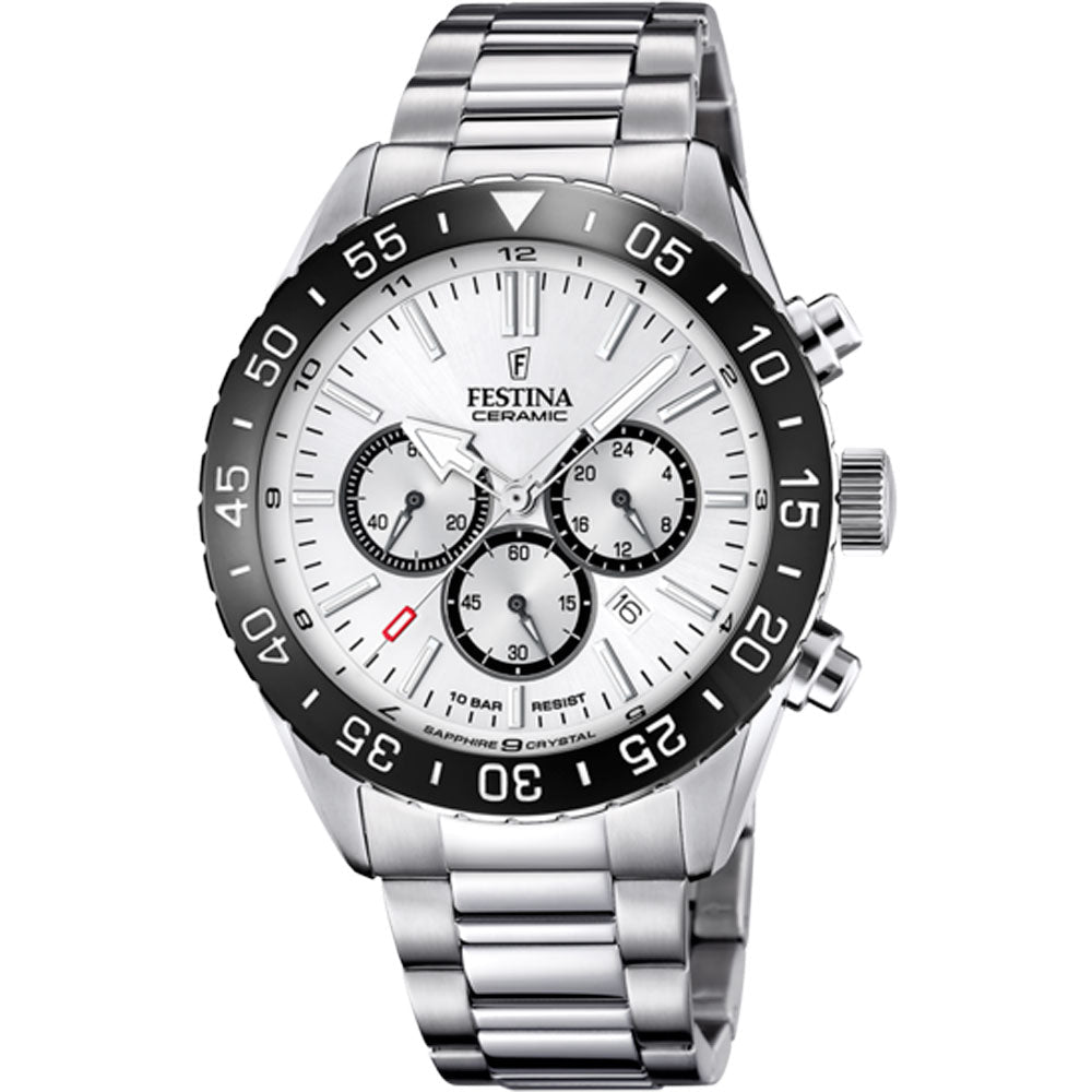 Festina Ceramic Silver Dial 316LStainless Steel Men’s 44mm Watch | F20575/1 | TIME Watches