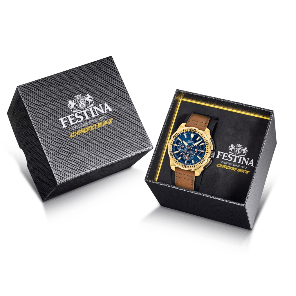 Festina Chrono Bike Yellow Dial Brown Leather Men’s Watch | F20728/1 | TIME Watches