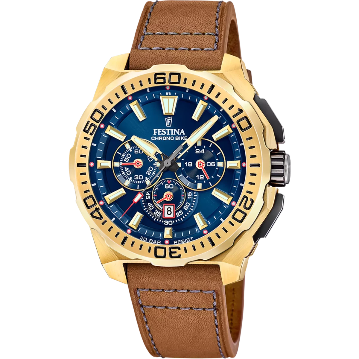 Festina Chrono Bike Yellow Dial Brown Leather Men’s Watch | F20728/1 | TIME Watches