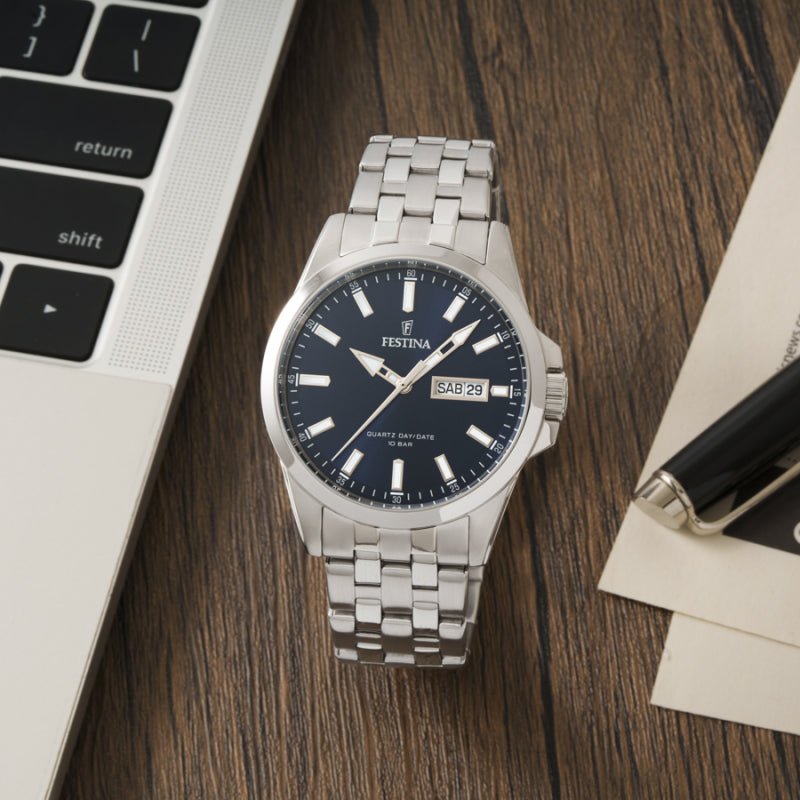 Festina Classic Blue Dial 316L Stainless Steel Men’s 41mm Watch | F20357/3 | TIME Watches