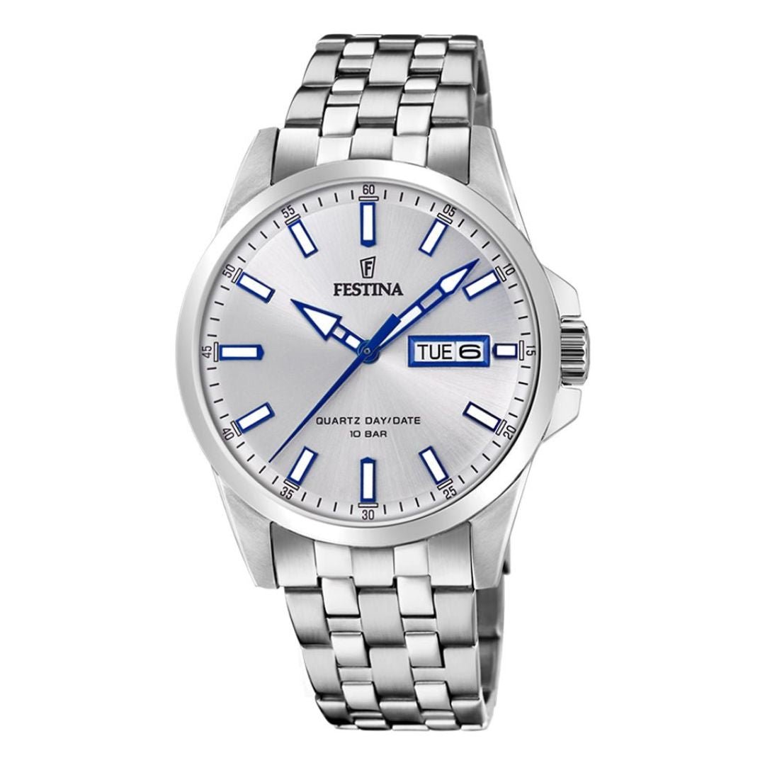 Festina Classic Silver Dial 316L Stainless Steel Men’s 41mm Watch | F20357/1 | TIME Watches