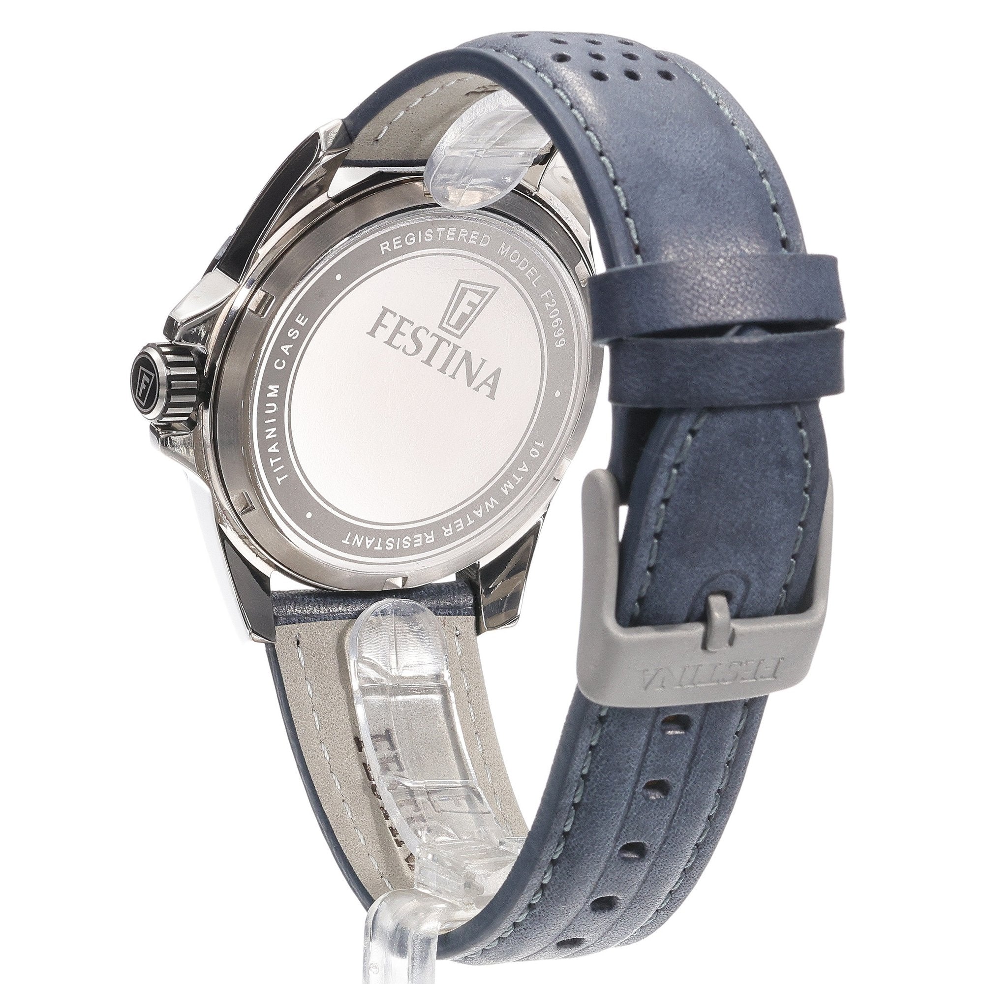 Festina Titanium Quartz Blue Dial Red Second Hand Leather Men's Watch | F20699/2