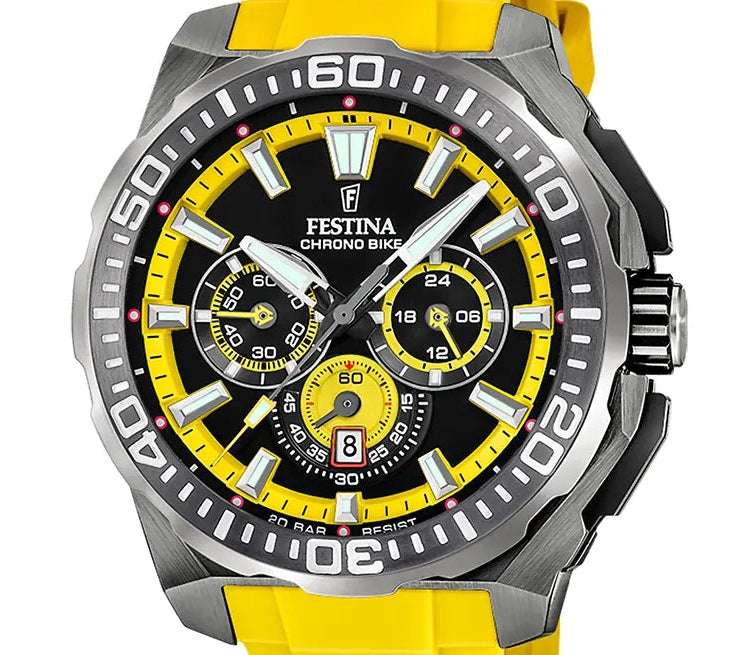 Festina Chrono Bike Quartz Chronograph Black Yellow Rubber Men's Watch | F20725/1