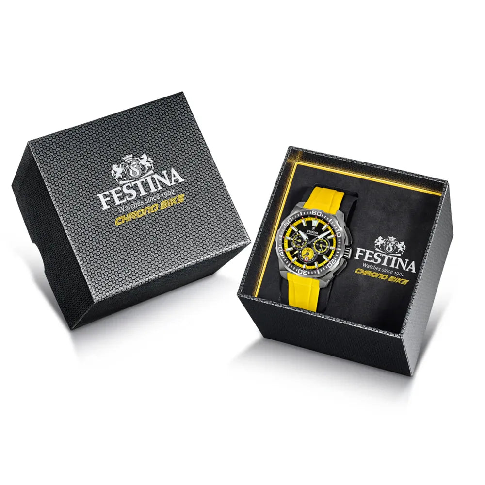 Festina Chrono Bike Quartz Chronograph Black Yellow Rubber Men's Watch | F20725/1