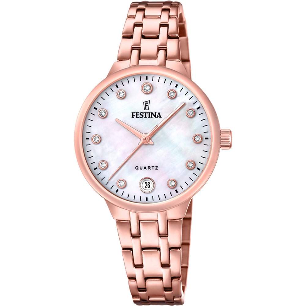 Festina Mademoiselle Mother of Pearl Dial Stainless Steel with rose gold PVD Men’s 33mm Watch | F20722/1 | TIME Watches