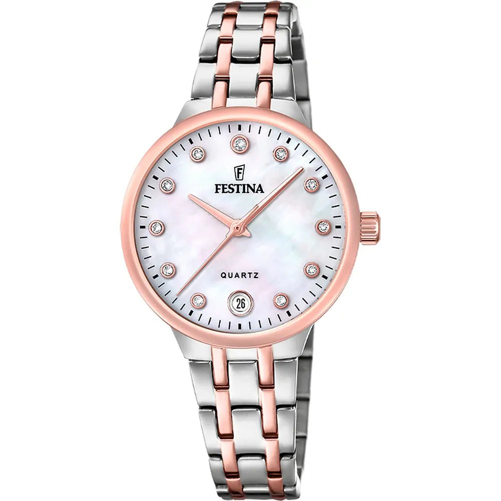 Festina Mademoiselle Mother of Pearl Dial Stainless Steel with two tone rose gold PVD Men’s 33mm Watch | F20721/1 | TIME Watches