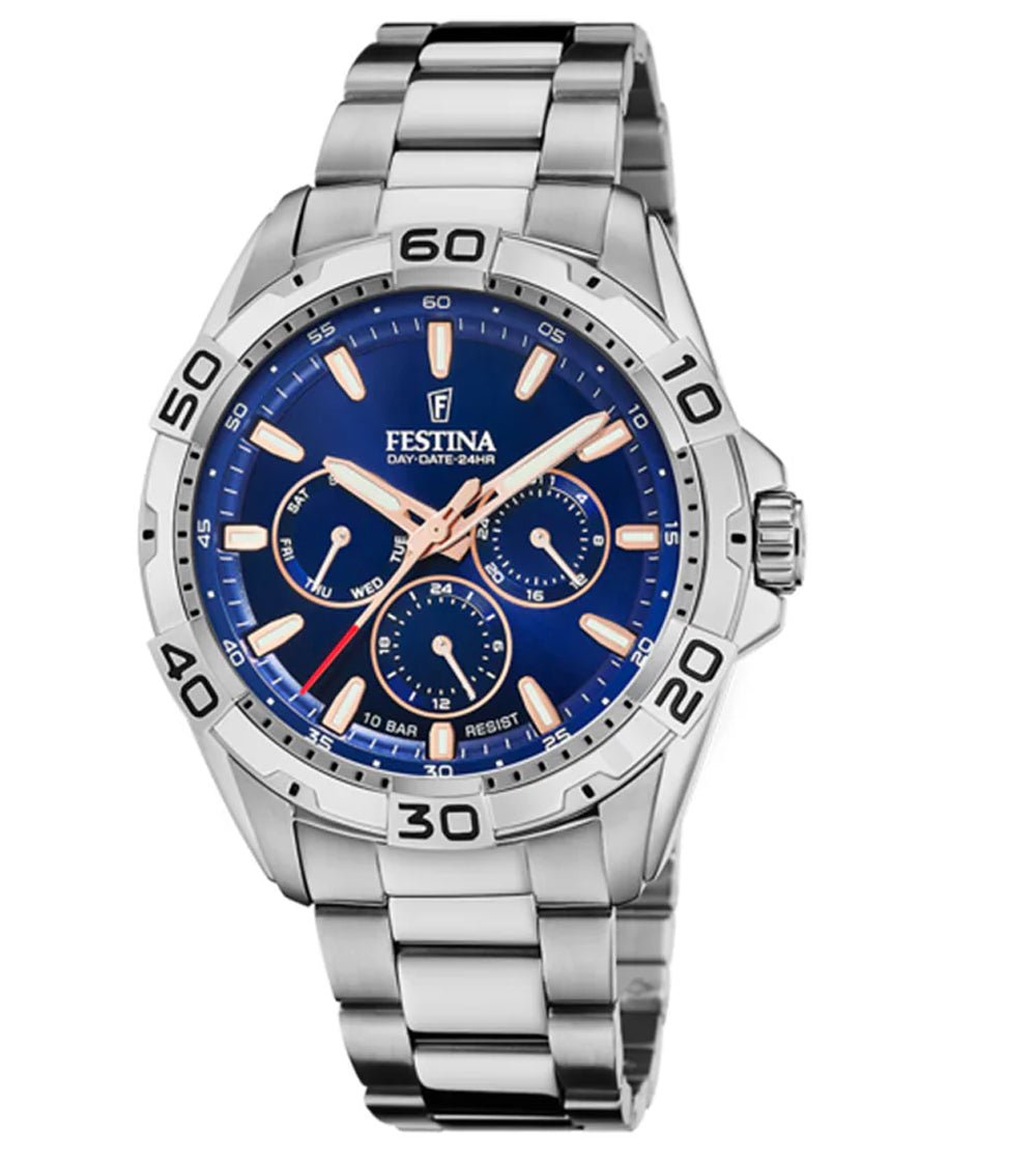 Buy Festina Multifunction Quartz Blue Dial Rose Gold Plated Indices ...