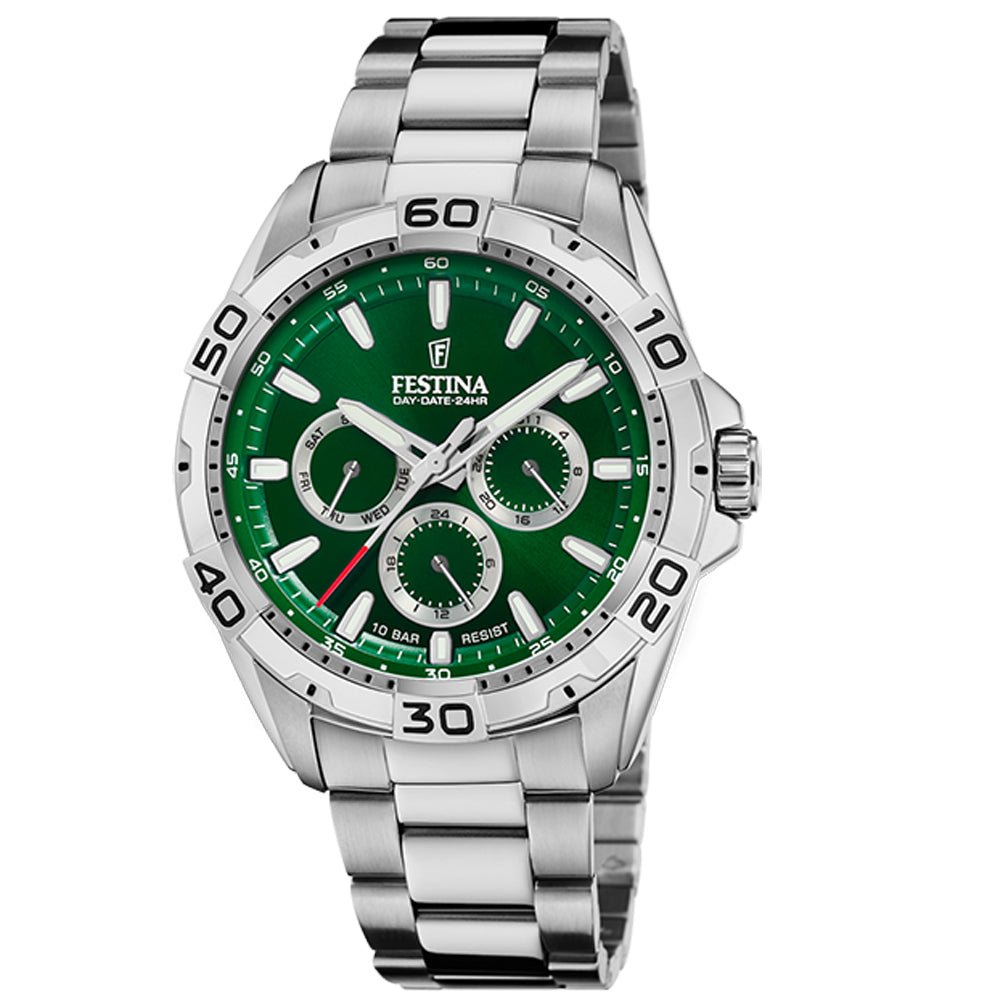 Festina Multifunction Stainless Steel Green Dial Men's Watch | F20623/3 | Time Watch Specialists