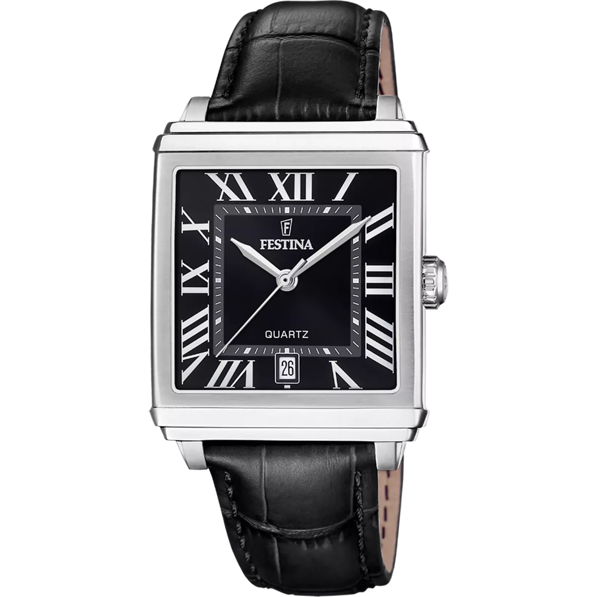 Festina On The Square Black Dial Black Leather Men’s 33mm Watch | F20681/3 | TIME Watches